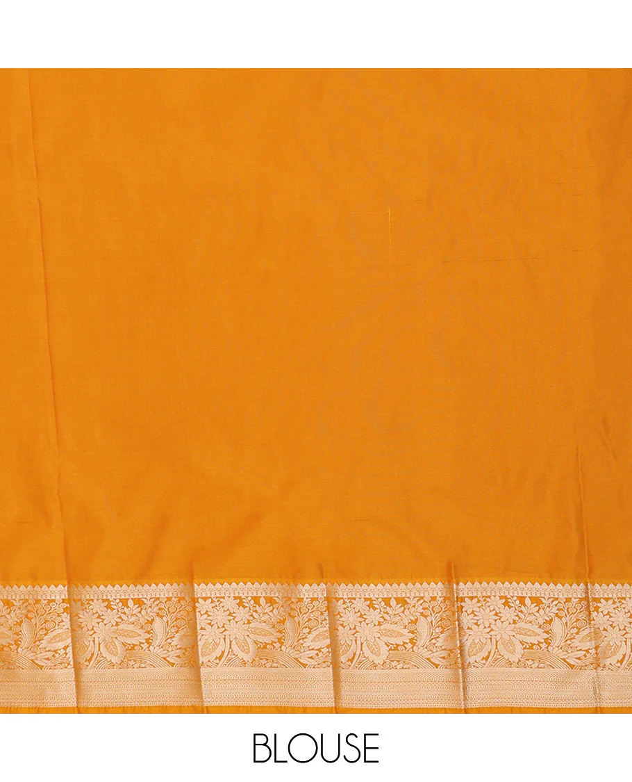 Azure Blue Budget Silk Saree Enriched with Paisley Buttas and Stripes All Over Its Body, Complemented by a Contrast Traditional Border of Floral Designs, Gracefully Embellished Pallu of Paisleys, and Paired with a Contrast Blouse - Image 4