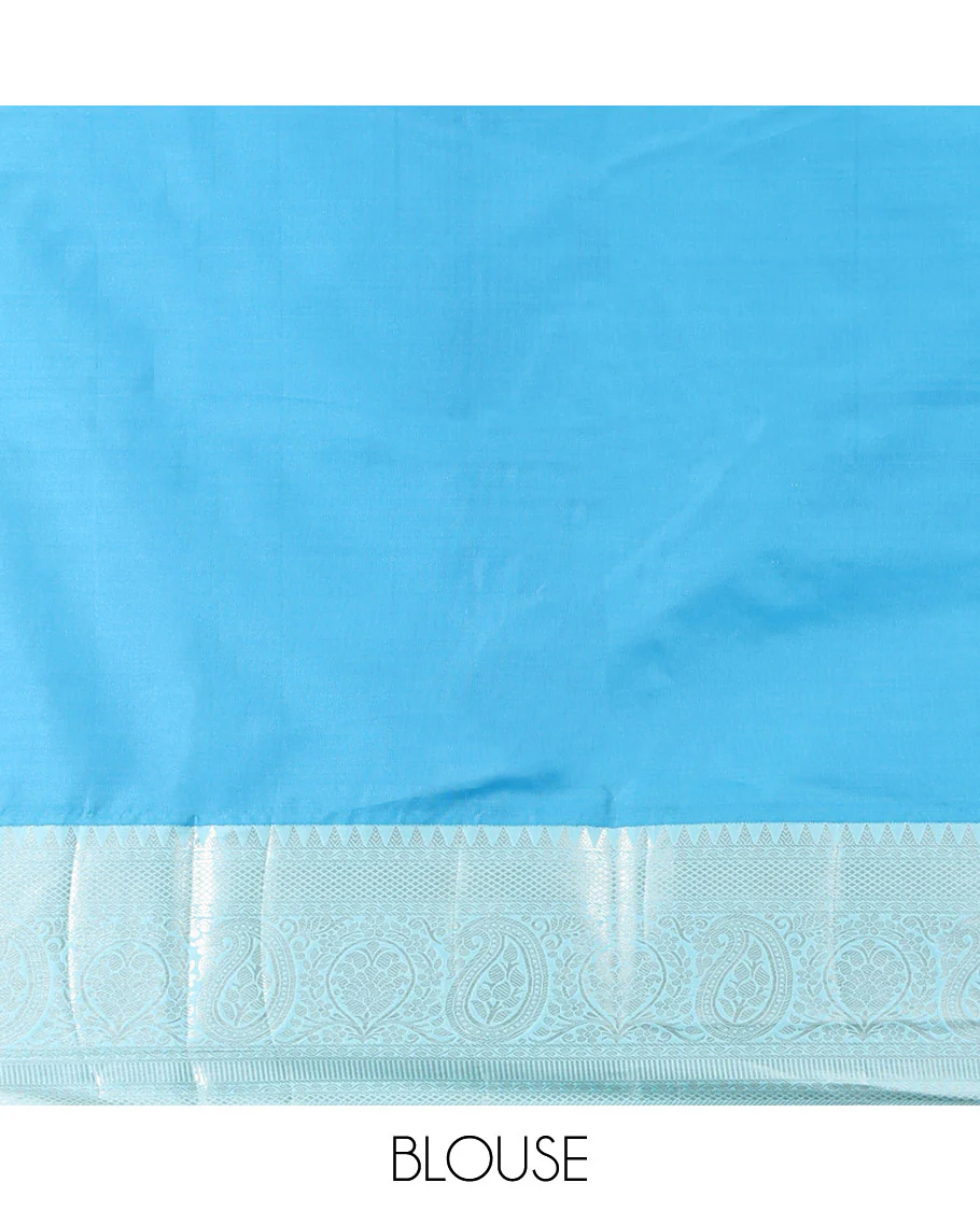 Black and Light Blue Budget Silk Saree, Ornamented with Zari Buttas on Its Body, Complemented by a Contrast Traditional Zari Design Border of Paisleys, Pallu Steeped with Paisley Designs, and Paired with a Contrast Blouse - Image 7