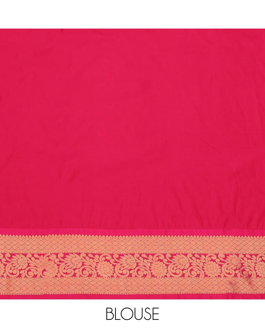 Blue Art Silk Pavadai Material Set, Beautified with Zari Stripes and Zari Buttas Skirt, Complemented by a Contrast Floral-Jaal Patterned Zari Border, and Paired with a Contrast Blouse - Image 4