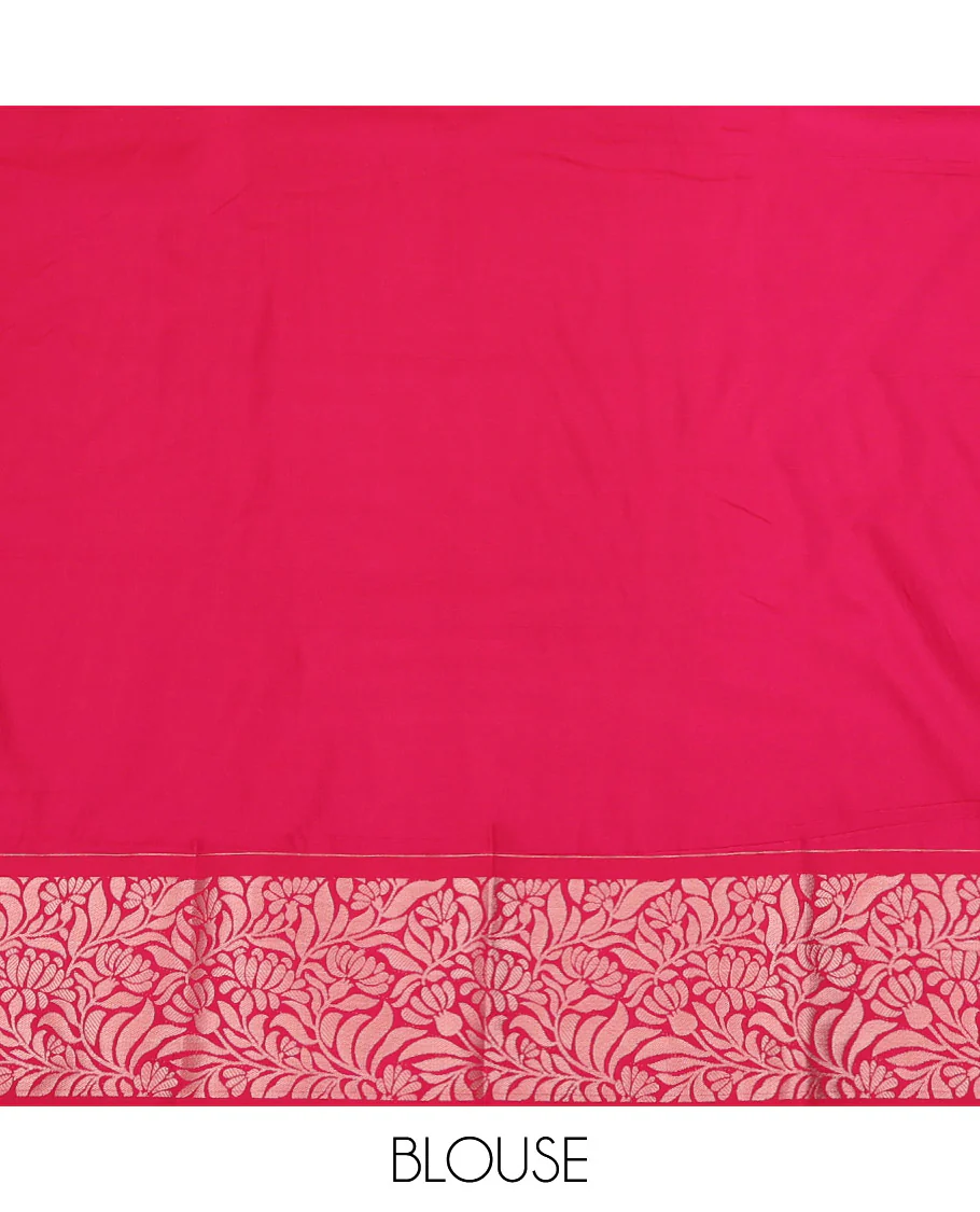 Blue Art Silk Pavadai Material Set, Woven with Floral Zari Buttas All Over Its Skirt, Highlighted with a Contrast Floral Jaal Zari Design Border, and Paired with a Contrast Blouse - Image 4