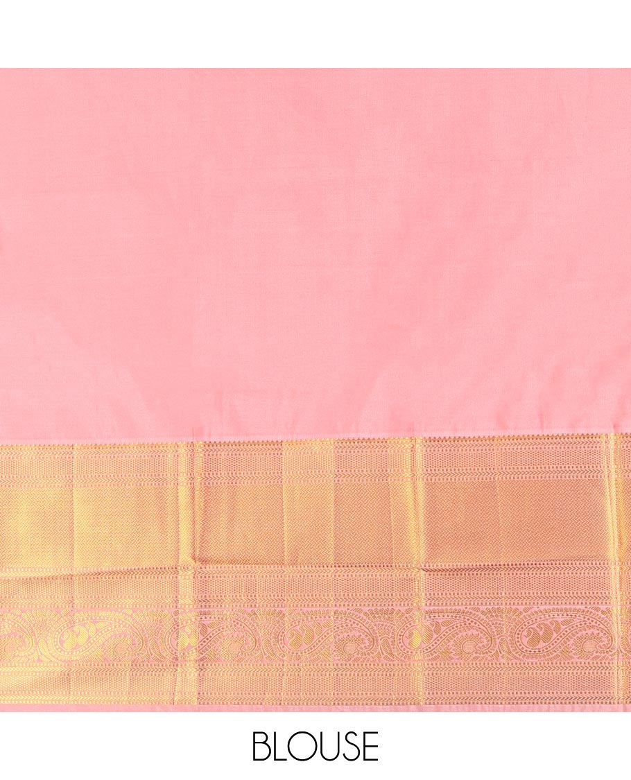 Blue Budget Silk Saree, Gracefully Embellished with Zari Butta Enclosed Checks on Its Body, Complemented by Contrast Traditional Zari Border of Paisley Designs, Grand Jaal Pallu, and Paired with a Contrast Blouse - Image 4