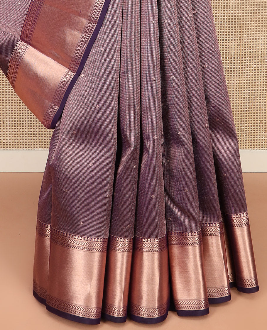 Blue Kanchipuram Silk Saree Detailed with Zari Buttas and Zari Checks, Highlighted by a Zari Border of Geometric Designs, Elegantly Zari Highlighted Pallu, and Paired with a Matching Blouse - Image 4