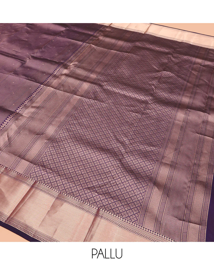 Blue Kanchipuram Silk Saree Detailed with Zari Buttas and Zari Checks, Highlighted by a Zari Border of Geometric Designs, Elegantly Zari Highlighted Pallu, and Paired with a Matching Blouse - Image 5