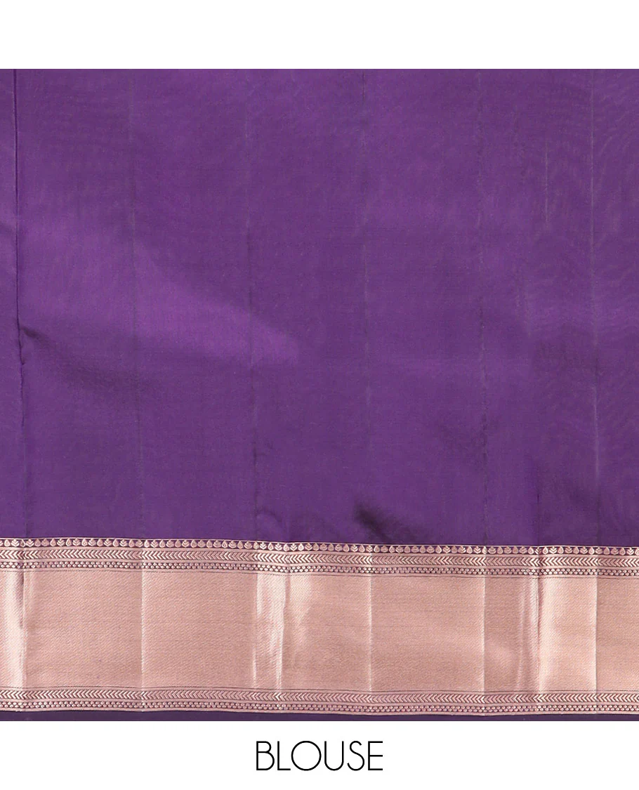 Blue Kanchipuram Silk Saree Detailed with Zari Buttas and Zari Checks, Highlighted by a Zari Border of Geometric Designs, Elegantly Zari Highlighted Pallu, and Paired with a Matching Blouse - Image 6