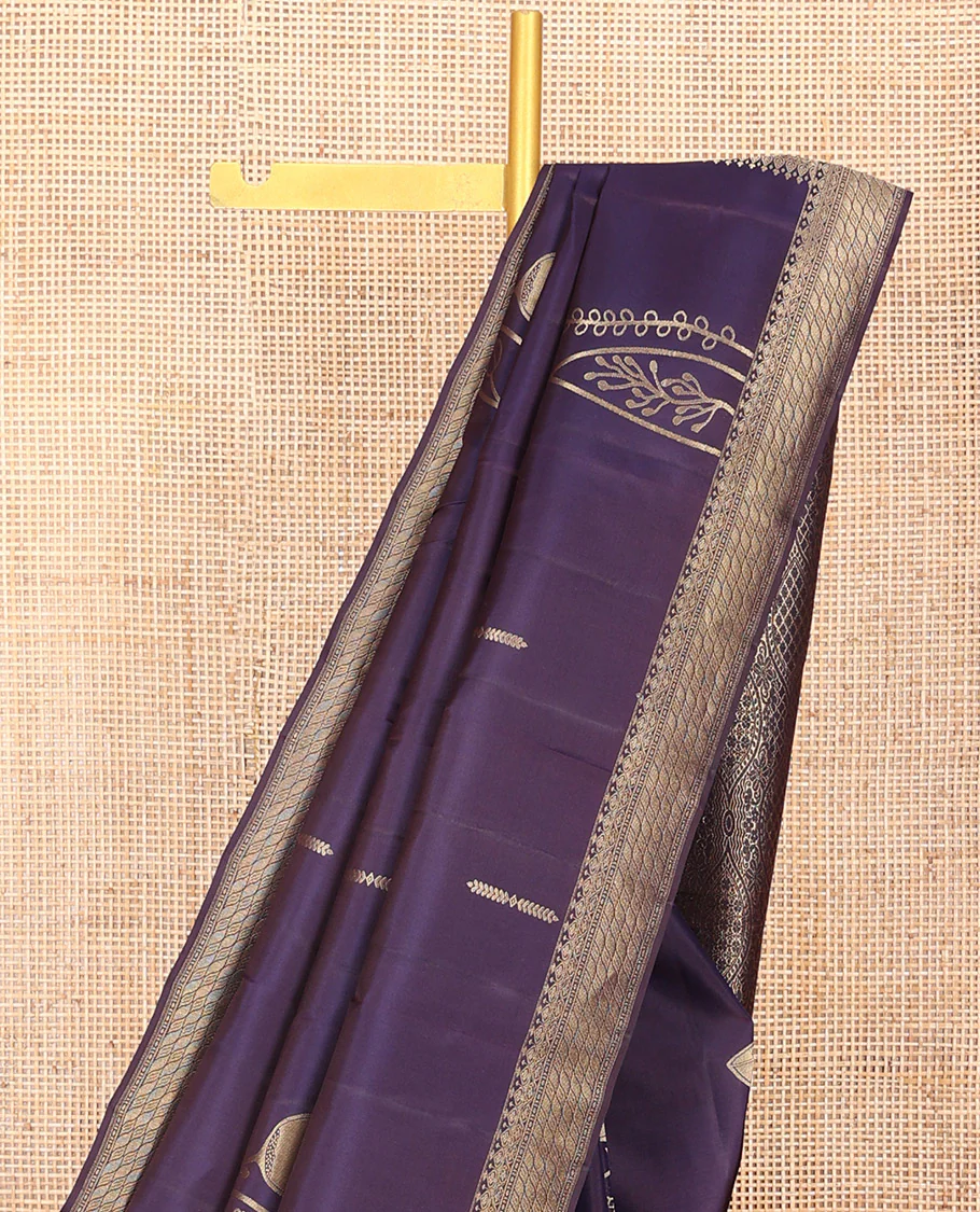 Blue Vasundhara Silk Saree Prettified with Zari Buttas, Highlighted by a Zari Border, a Zari-Woven Grandly Woven Pallu Decked Up with Intricate Mughal Designs, and Paired with a Matching Blouse - Image 3