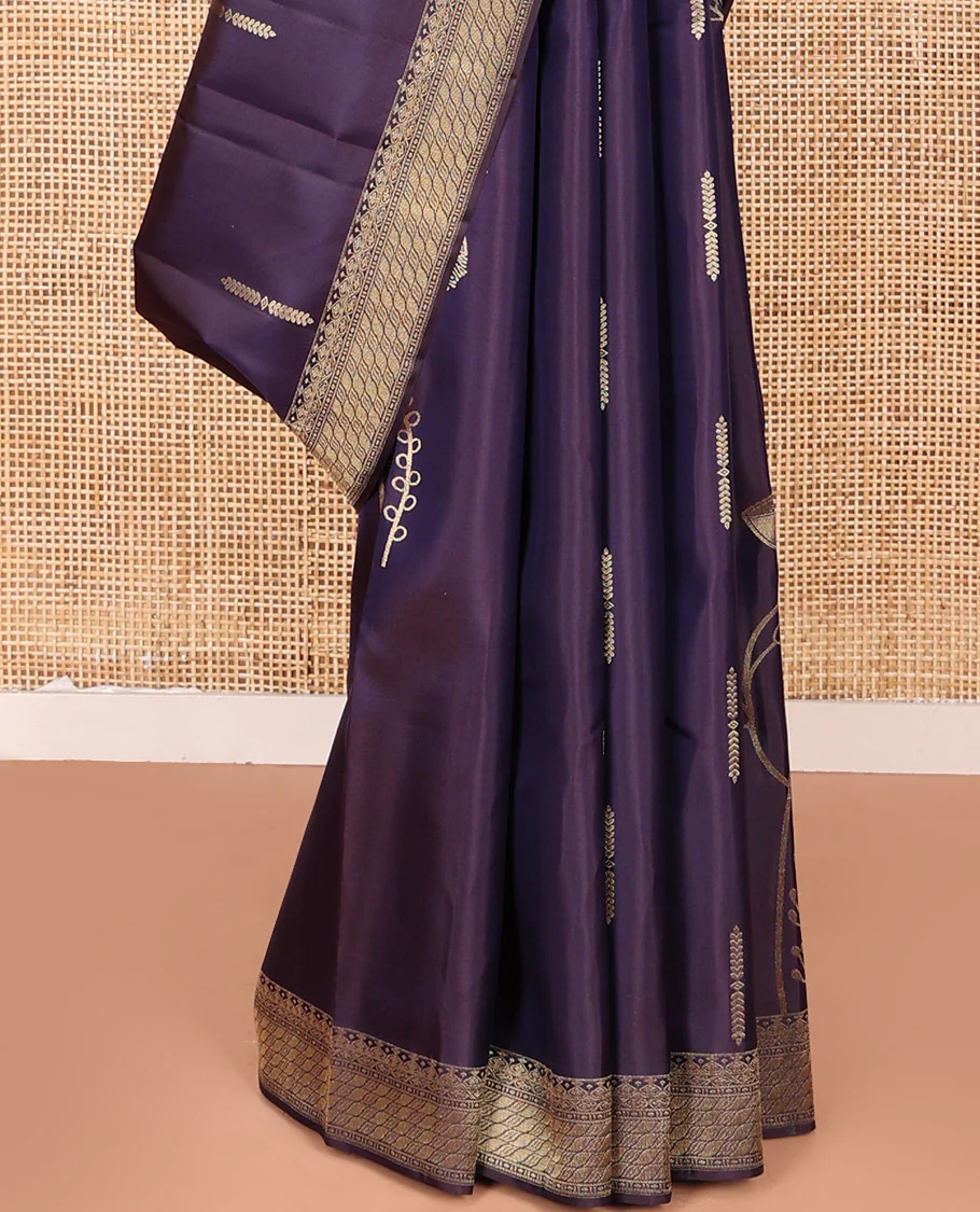 Blue Vasundhara Silk Saree Prettified with Zari Buttas, Highlighted by a Zari Border, a Zari-Woven Grandly Woven Pallu Decked Up with Intricate Mughal Designs, and Paired with a Matching Blouse - Image 4