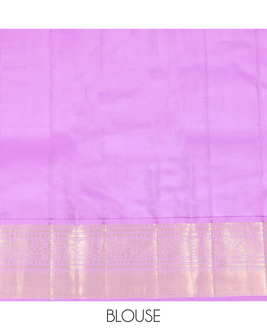 Blue Vasundhara Silk Saree Richly Detailed with Zari Buttas, Complemented by a Contrast Border of Thilakam Mokku, Kathir, Rudraksham, and Kodi Visiry Designs, Zari Designs Elevated Pallu, and Paired with a Contrast Zari-Bordered Blouse - Image 6