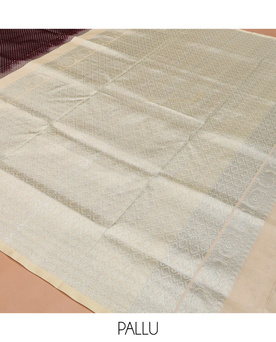 Borderless Brown Venkatagiri Silk Saree, Steeped with Buttas All Over Its Body, Complemented by a Captivating Contrast Pallu of Jaal Designs, and Paired with a Contrast Blouse - Image 5