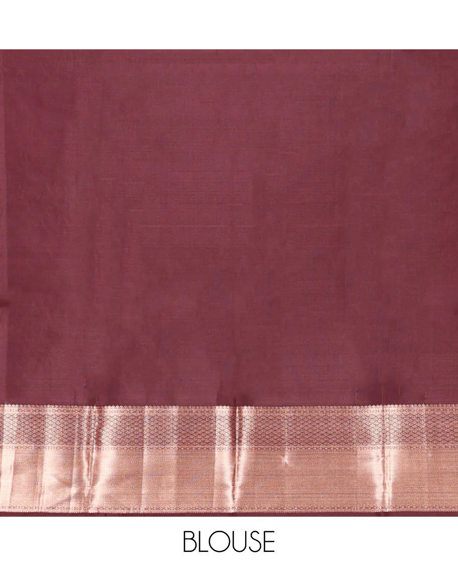 Brown Vasundhara Silk Saree Elegantly Sparkled with Floral Jaal Design All Over Its Body, Complemented by a Zari Border of Thilakam Mokku, Lavangam, Kathir, and Jaal Designs, Pallu Depicting Zari Jaal Designs, and Paired with a Matching Blouse - Image 6