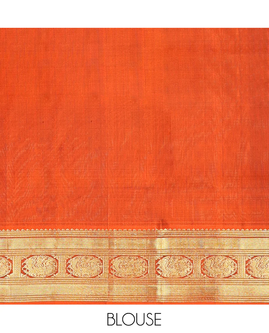 Brown Venkatagiri Silk Saree, Bedecked with Zari Stripes All Over Its Body, Complemented by a Contrast Traditional Zari Border of Round Peacock Designs, Jaal Design Pallu, and Paired with a Contrast Blouse - Image 6