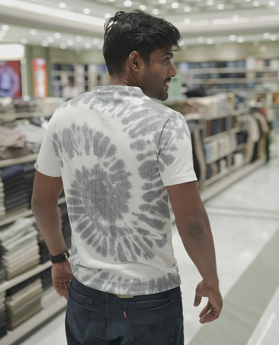 Grey Cotton-Blended T-Shirt, Subtly Designed with Tie-Dye Style Shibori Print, Comes with a Crew-Neck, Half-Sleeves, Slim Fit, and Regular Length - Image 4