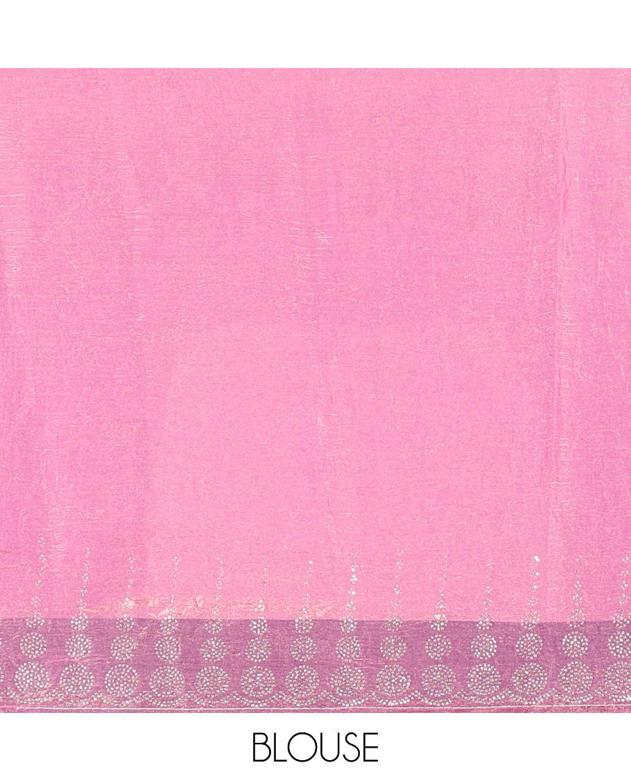 Lavender Fendi Chiffon Saree Scintillated With Glittering Swarovski Stones Struck All Over Its Body, Complemented With Scallop Swarovski Stone Work Border, Swarovski Stone Work Pallu, And A Matching Swarovski Stone Work Blouse - Image 3