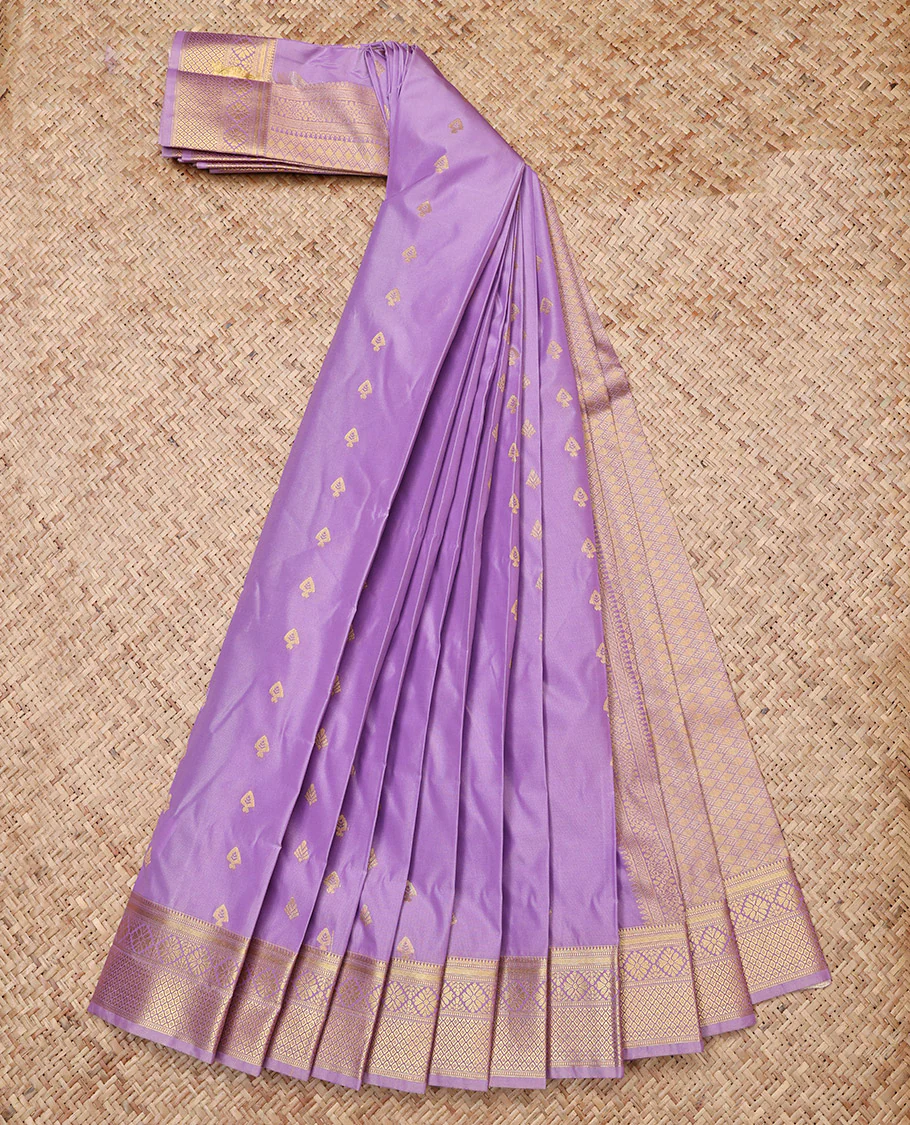 Lavender Gift Saree, Elevated with Zari Buttas All Over Its Body, Highlighted by a Traditional Zari Design Border, Grand Pallu of Jaal Designs, and Paired with a Matching Blouse - Image 7