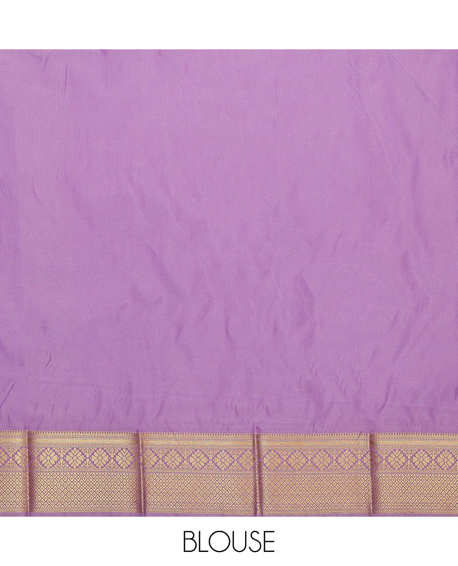 Lavender Gift Saree, Elevated with Zari Buttas All Over Its Body, Highlighted by a Traditional Zari Design Border, Grand Pallu of Jaal Designs, and Paired with a Matching Blouse - Image 9