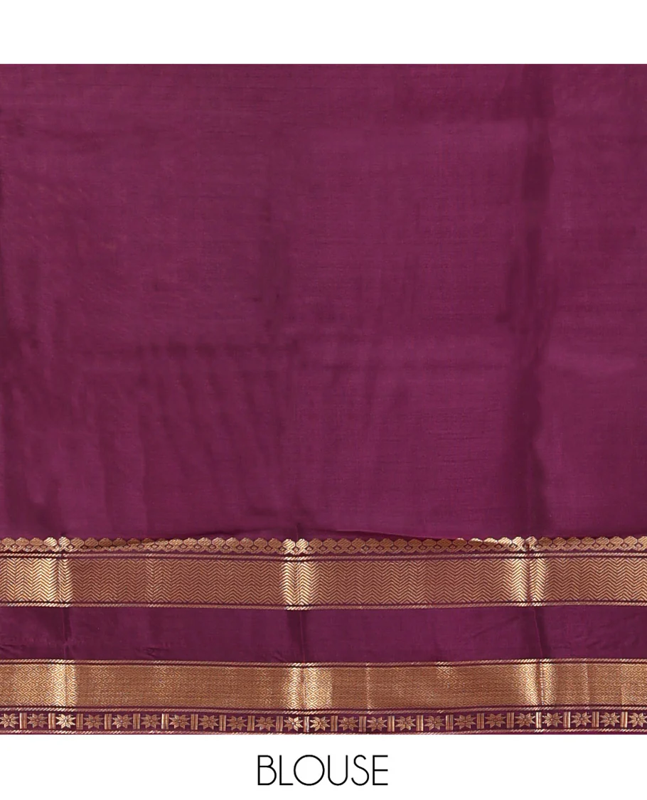 Mehendi Green-Magenta Vasundhara Lite Silk Mix Saree, Enriched with Zari Buttas, Complemented by Contrast Rettai Pettu Border of Salangai, Vanki, Mayil Kann, and Star Vanki Designs, Intricately Designed Pallu, and Paired with a Contrast Blouse - Image 5