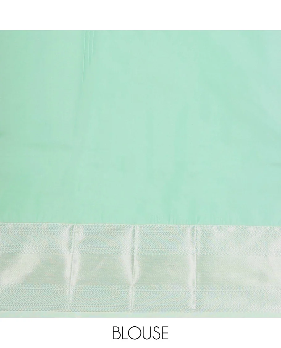 Mustrad Budget Silk Saree, Embellished with Zari Buttas All Over Its Body, Complemented by Contrast Border of Traditional Designs Woven in Zari, Majestically Detailed Pallu, and Paired with a Contrast Blouse - Image 4