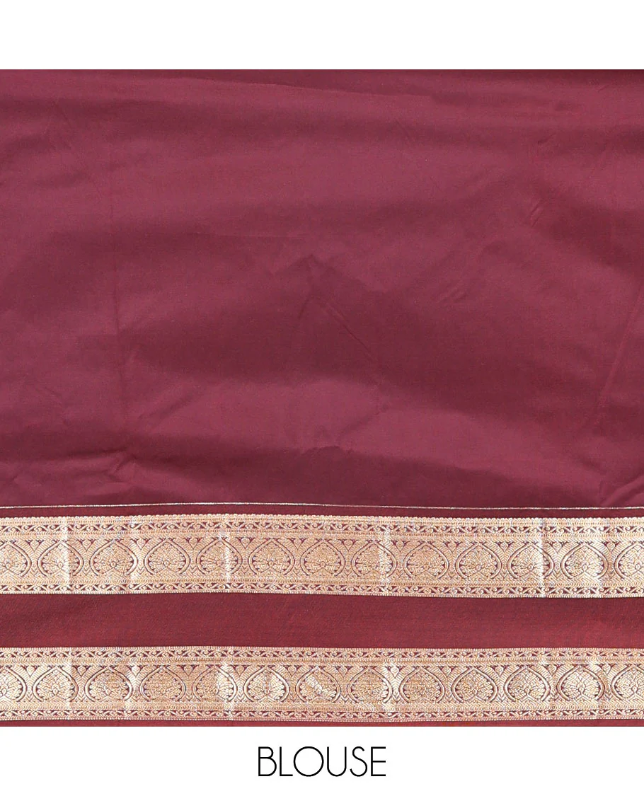 Orange-Brown Budget Silk Saree Features Zari Buttas, Complemented by Contrast Rettai Pettu Traditional Zari Border, Paisleys Pallu, and a Contrast Blouse - Image 6