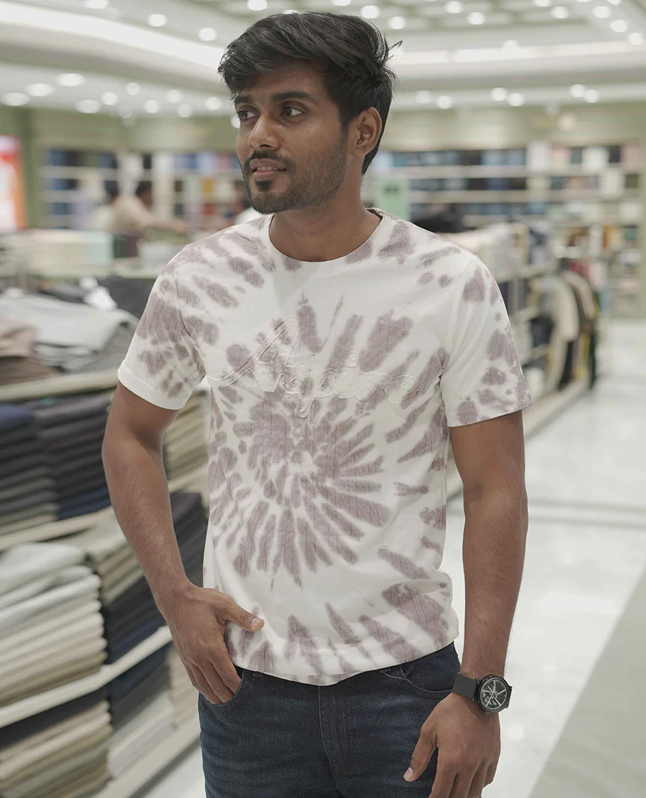 Purple Cotton-Blended T-Shirt, Subtly Designed with Tie-Dye Style Shibori Print, Comes with a Crew-Neck, Half-Sleeves, Slim Fit, and Regular Length - Image 4