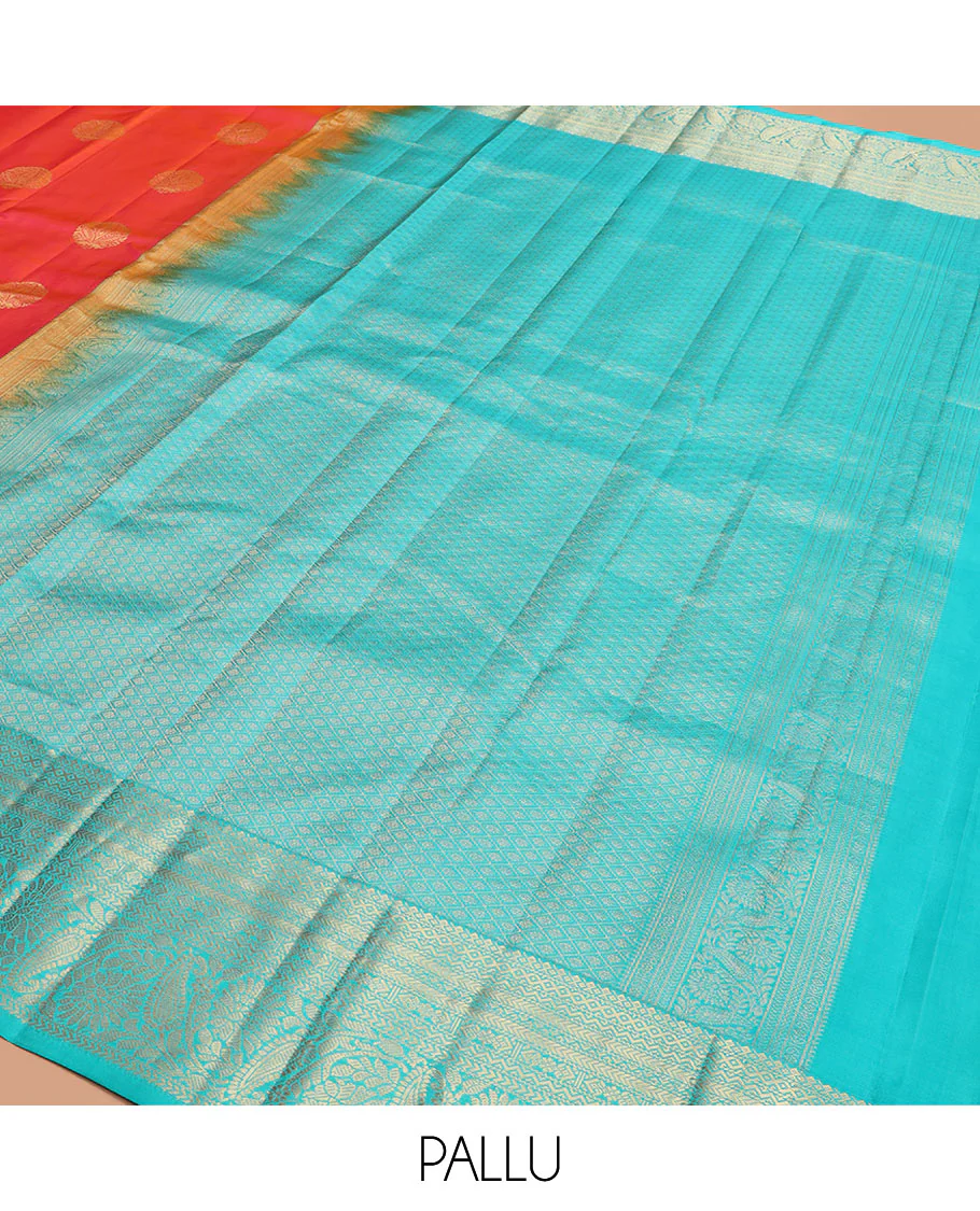 Orange Vasundhara Silk Saree Artfully Detailed with Zari Buttas, Complemented by a Contrast Border of Salngai, Neli, Kathir, and Floral-Paisley Designs, Zari-Rich Jaal Pallu, and Paired with a Contrast Zari-Bordered Blouse - Image 5