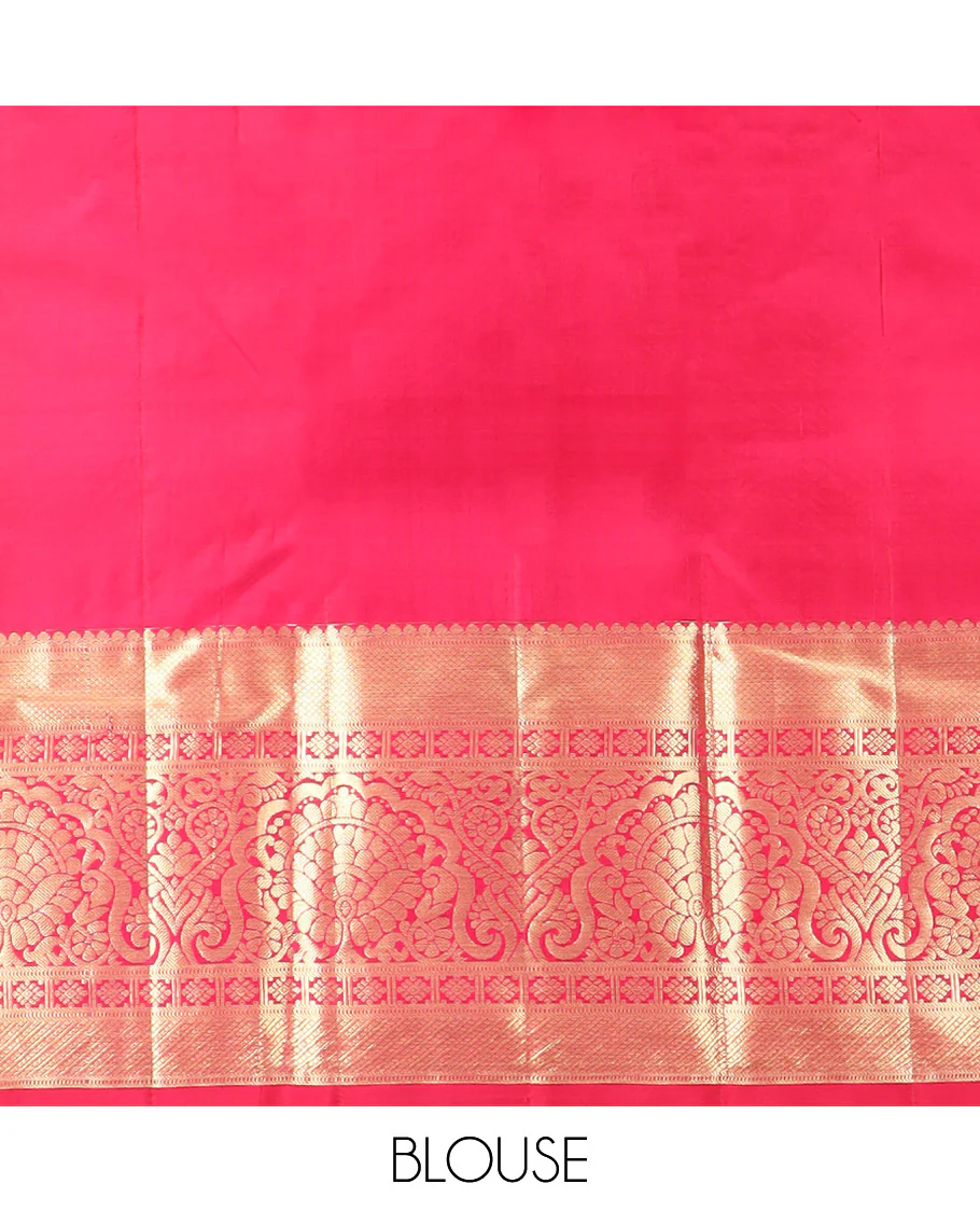 Red Kanchipuram Silk Saree Artfully Detailed with Jacquard Design, Highlighted with Zari Border of Thilakam, Muthu, Mayil Kann, Diamond, and Kamalam Designs, Gracefully Embellished Pallu, and Paired with a Matching Blouse - Image 6