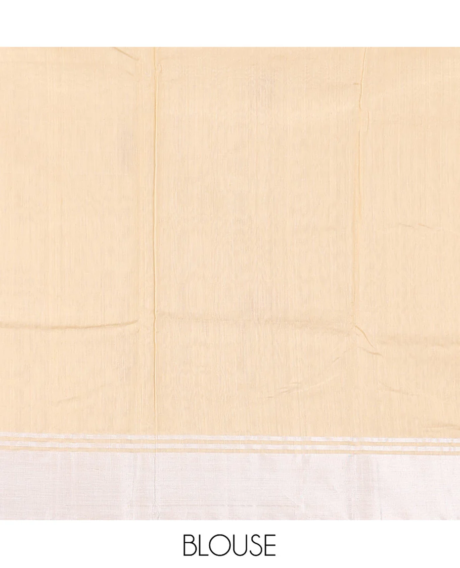 Sandal Chanderi Cotton Saree, Woven with Floral Buttas All Over Its Body, Highlighted by a Bavanji Border, Pallu Steeped with Zari Stripes, and Paired with a Matching Blouse - Image 5