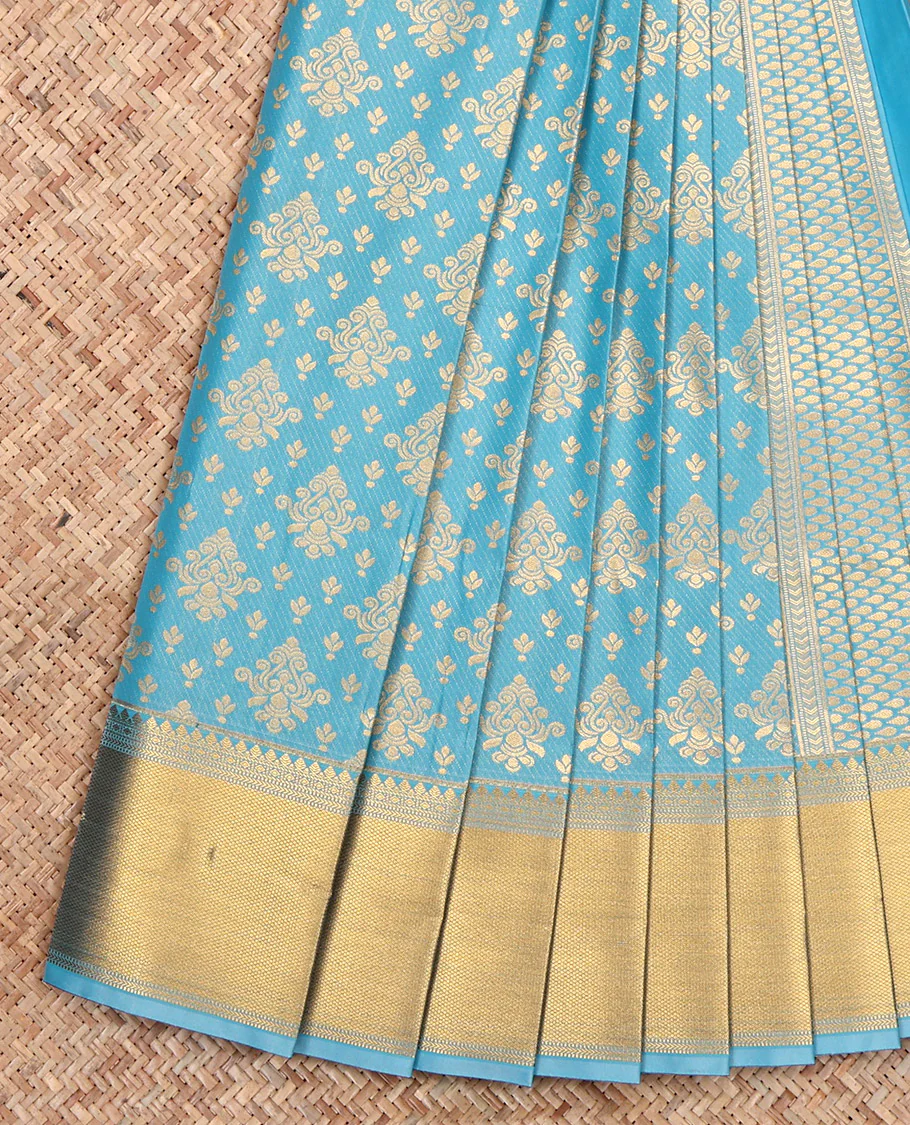Sky Blue Budget Silk Saree, Enriched with Zari Buttas All Over Its Body, Highlighted by Traditional Zari Designs Woven Border, Grand Pallu, Paired with a Matching Blouse - Inspired by Trisha Blue Saree - Image 8