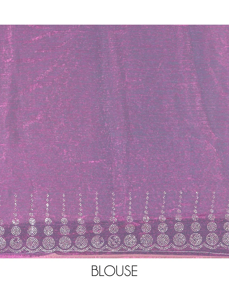 Violet Fendi Chiffon Saree Gleamed up With Glittering Swarovski Stones Struck All Over Its Body, Complemented With Scallop Swarovski Stone Work Border, Swarovski Stone Work Pallu, And A Matching Swarovski Stone Work Blouse - Image 3