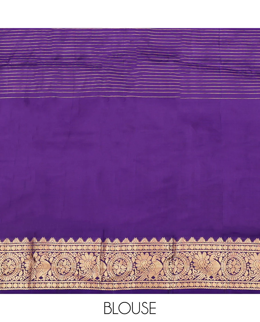 Violet Vasundhara Lite Silk Mix Saree, Artfully Detailed with Mayil-Chakram Buttas and Zari Checks All Over Its Body, Highlighted by a Zari Border of Thazampoo Rekkum, Paisa, Mayil, and Chakram Designs, a Grand Pallu, and Paired with a Matching Blouse - Image 7