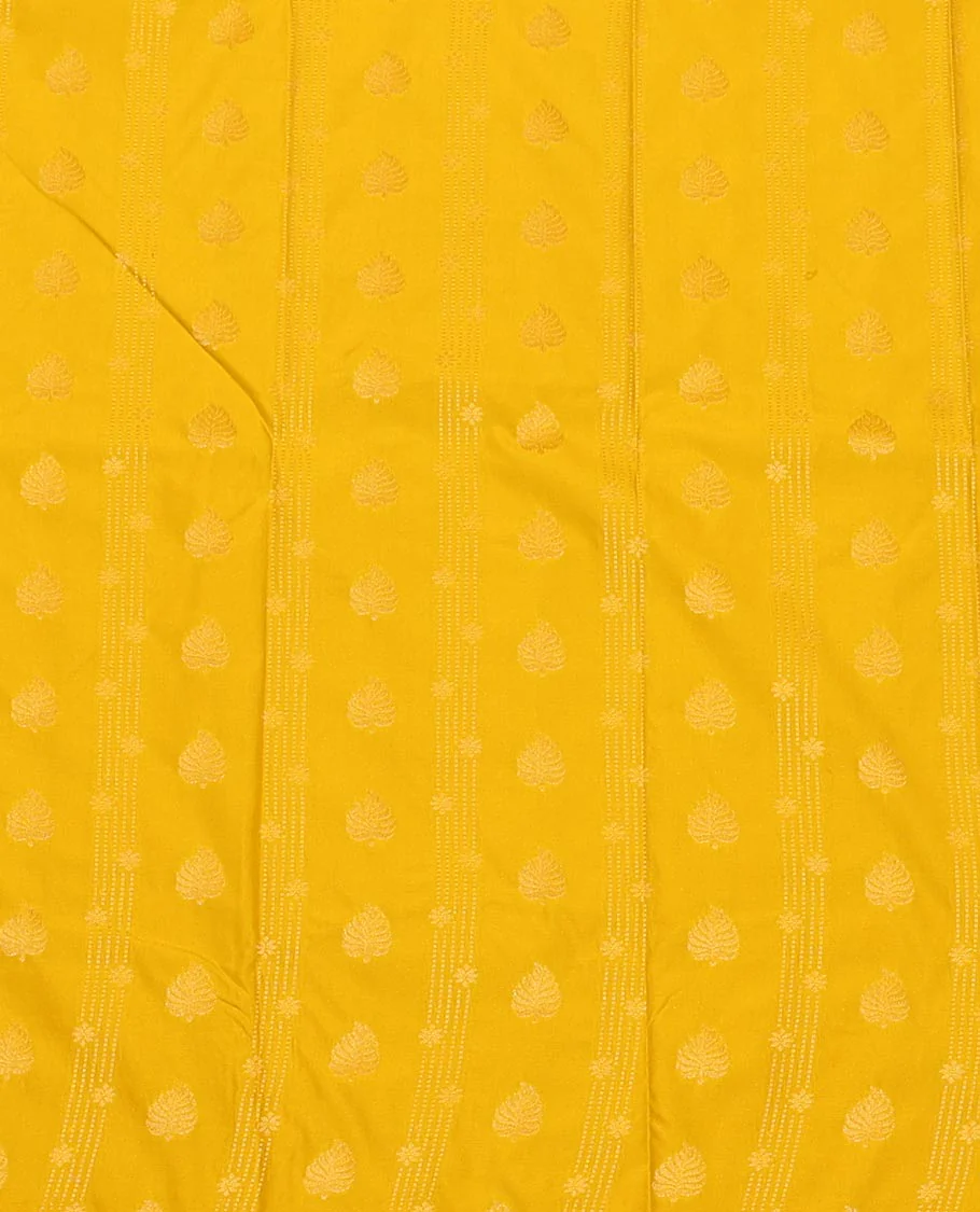 Yellow Art Silk Pavadai Material Set Sparsely Woven with Buttas and Stripes on Its Skirt, Complemented by a Contrast Jaal Zari Design Border, and Paired with a Contrast Blouse - Image 3