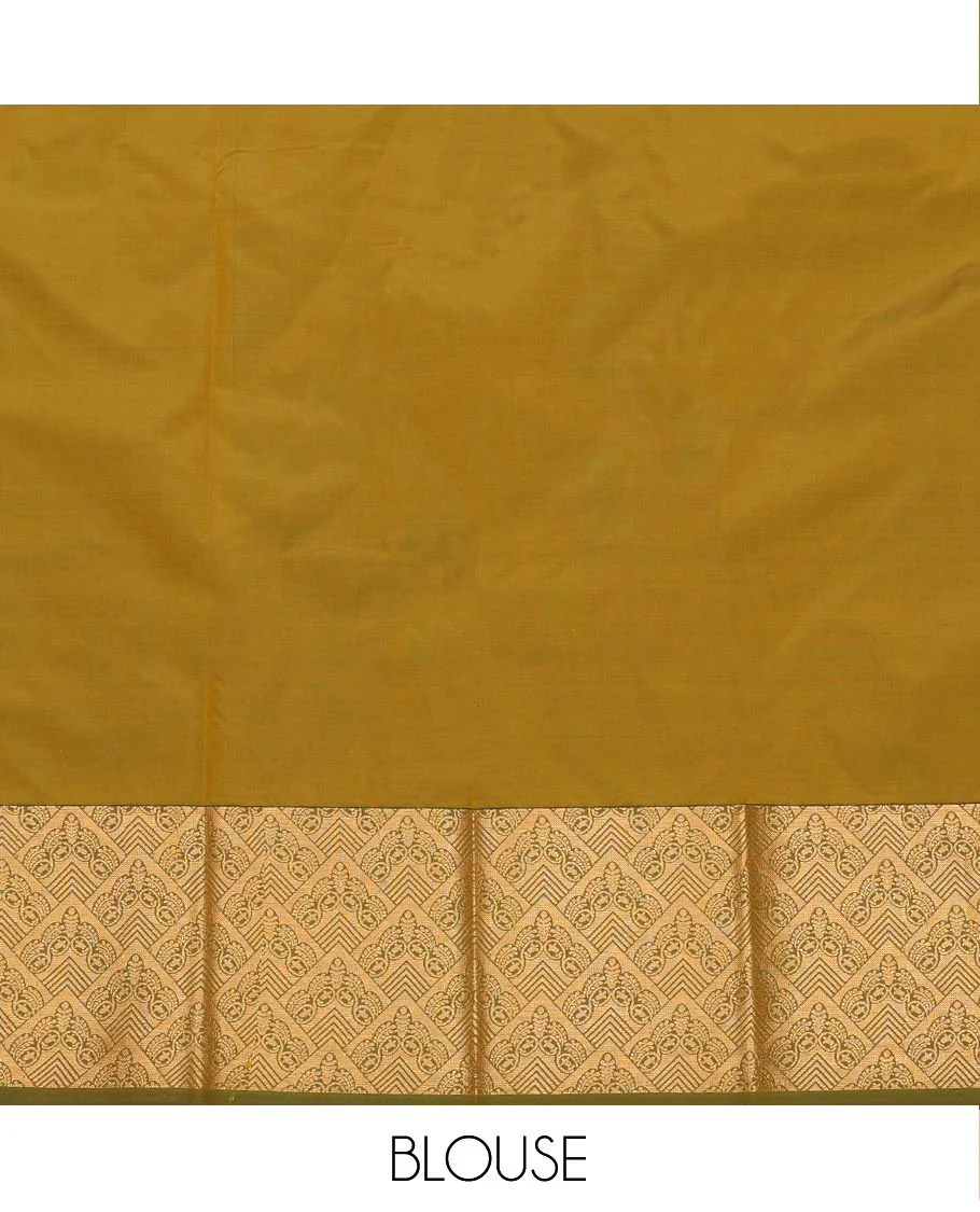 Yellow Art Silk Pavadai Material Set Sparsely Woven with Buttas and Stripes on Its Skirt, Complemented by a Contrast Jaal Zari Design Border, and Paired with a Contrast Blouse - Image 4
