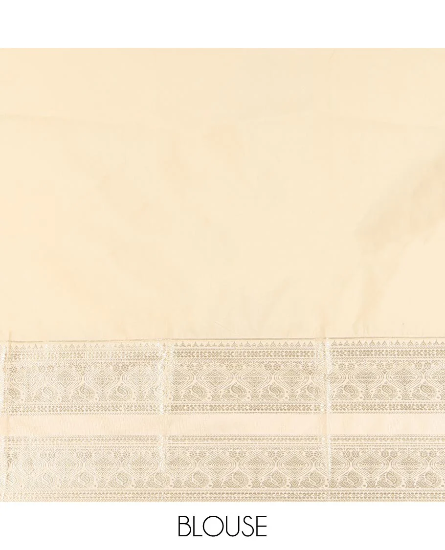 Yellow Budget Silk Saree, Steeped in the Richness of Zari Buttas All Over Its Body, Complemented by Contrast Varisai Pettu Traditional Zari Design Border, an Intricately Designed Pallu, and Paired with a Contrast Blouse - Image 6